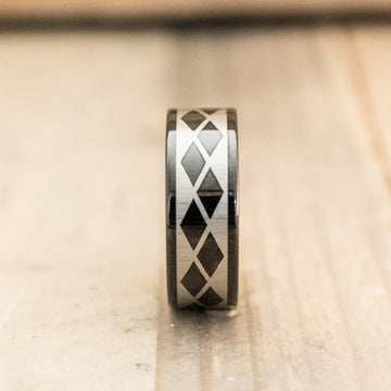 8mm Black Tungsten Carbide Ring with Laser Argyle Design