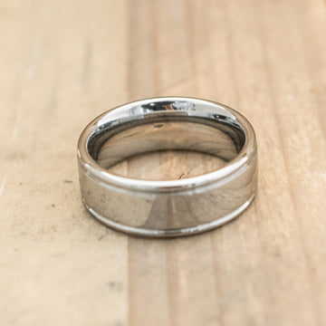 8mm Tungsten Carbide Flat Double Grooved Ring