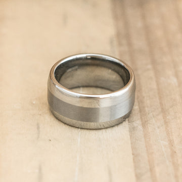 10mm Domed Tungsten Carbide Ring with a Brushed Center Stripe