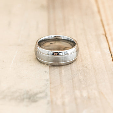8mm Polished Tungsten Ring with a Double Grooved Brushed Polish Center