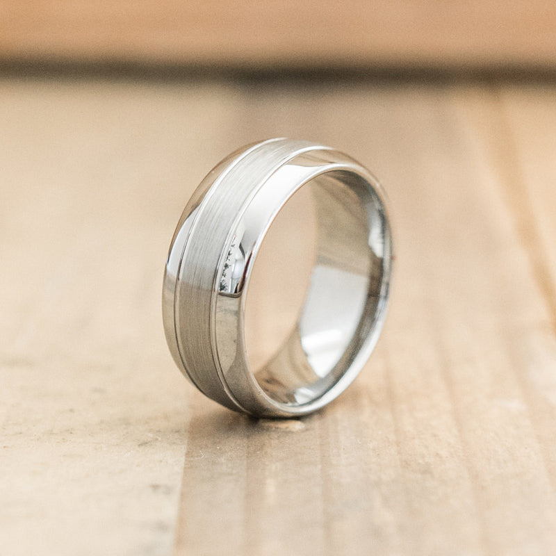 8mm Polished Tungsten Ring with a Double Grooved Brushed Polish Center