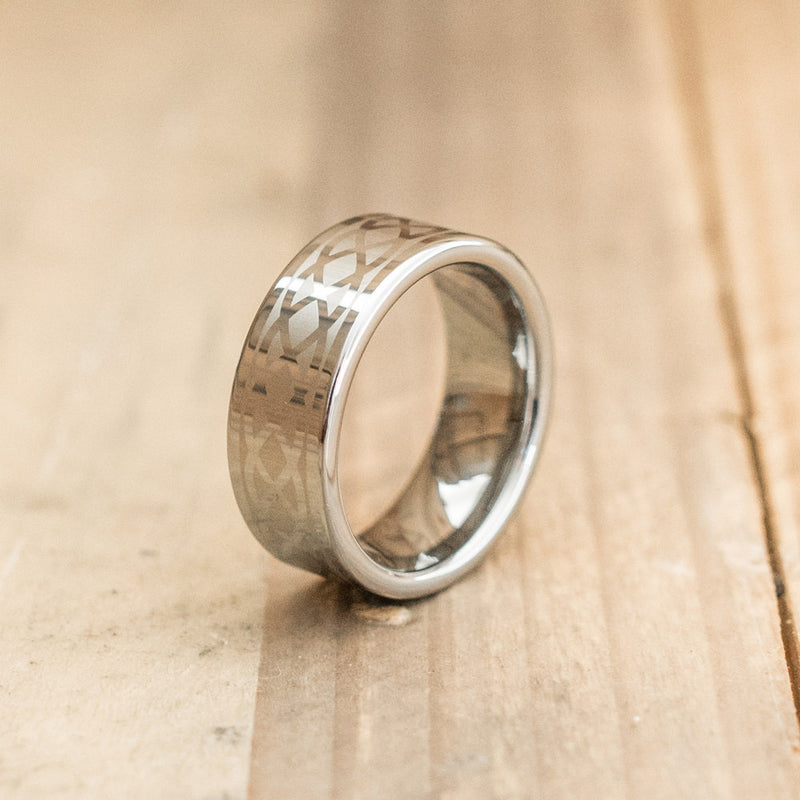8mm Tungsten Carbide Band Laser Engraved with an Infinity Design