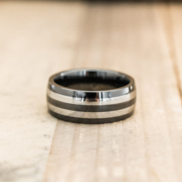 8mm Ceramic & Tungsten Carbide Half Round Striped Ring