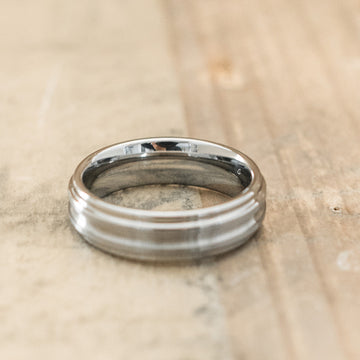 6mm Polished Tungsten Ring with a Grooved Brushed Center