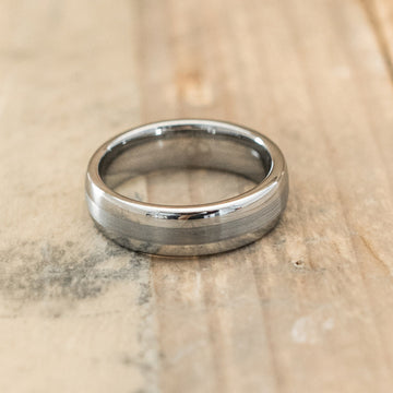 6mm Domed Tungsten Carbide Ring with a Brushed Center Stripe