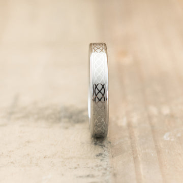 4mm Tungsten Carbide Band Laser Engraved with an Infinity Design