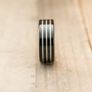 8mm Black Tungsten Carbide Ring with Three Stripes