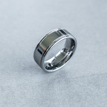 8mm Tungsten Carbide Flat Double Grooved Ring