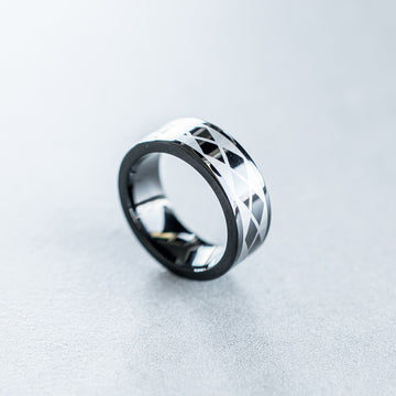 8mm Black Tungsten Carbide Ring with Laser Argyle Design