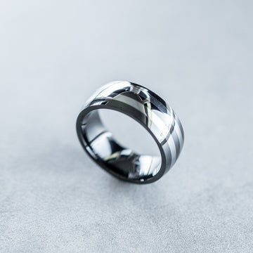 8mm Ceramic & Tungsten Carbide Half Round Striped Ring