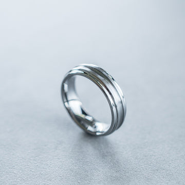 6mm Polished Tungsten Ring with a Grooved Brushed Center